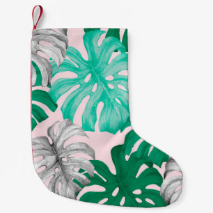Tropical monstera leaves hand drawn illustration p small christmas stocking