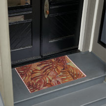 Tropical Monstera Leaves Jungle Door Mat