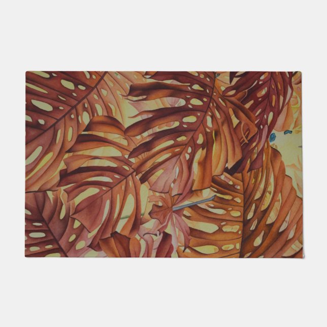Tropical Monstera Leaves Jungle Door Mat (Front)