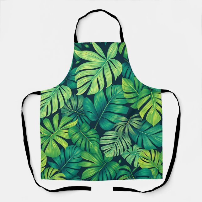 Tropical Monstera Leaves Jungle Pattern Apron (Front)