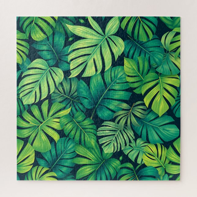 Tropical Monstera Leaves Jungle Pattern Jigsaw Puzzle (Vertical)