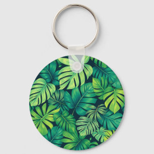 Tropical Monstera Leaves Jungle Pattern Key Ring