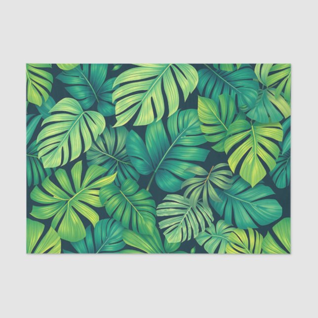 Tropical Monstera Leaves Jungle Pattern Tissue Paper (Front)