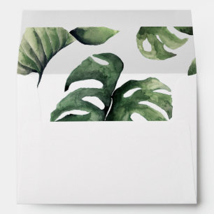 tropical monstera leaves lined envelopes