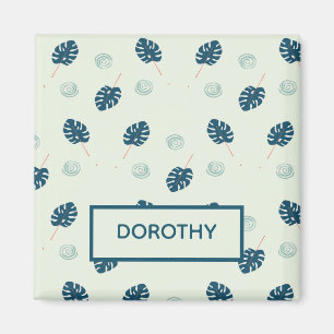 Tropical monstera leaves monogram on blue magnet