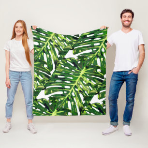 Tropical Monstera Leaves - Nature Fleece Blanket