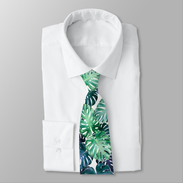 Tropical Monstera Leaves  Neck Tie (Tied)