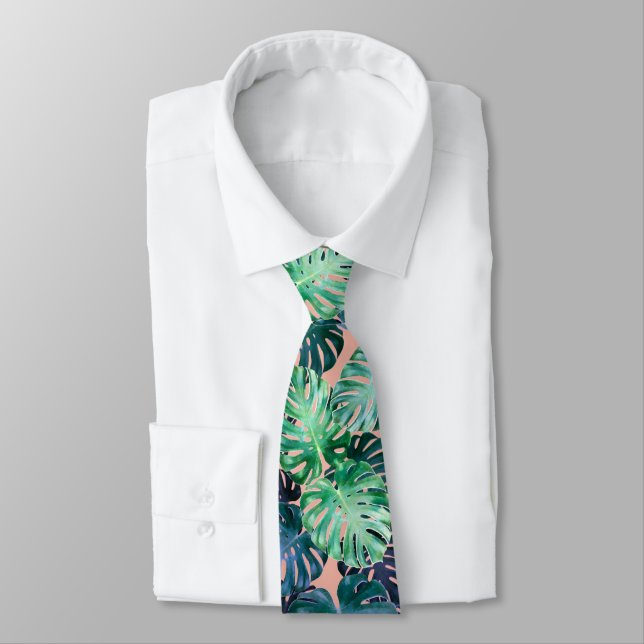 Tropical Monstera Leaves  Neck Tie (Tied)