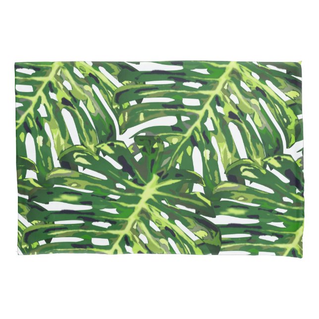 Tropical Monstera Leaves Pillow Case (Front)