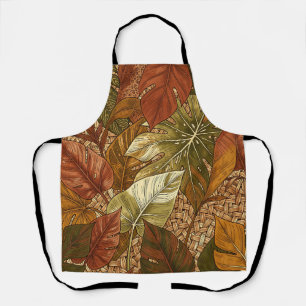 Tropical Monstera Leaves Rust Green Botanical Apron