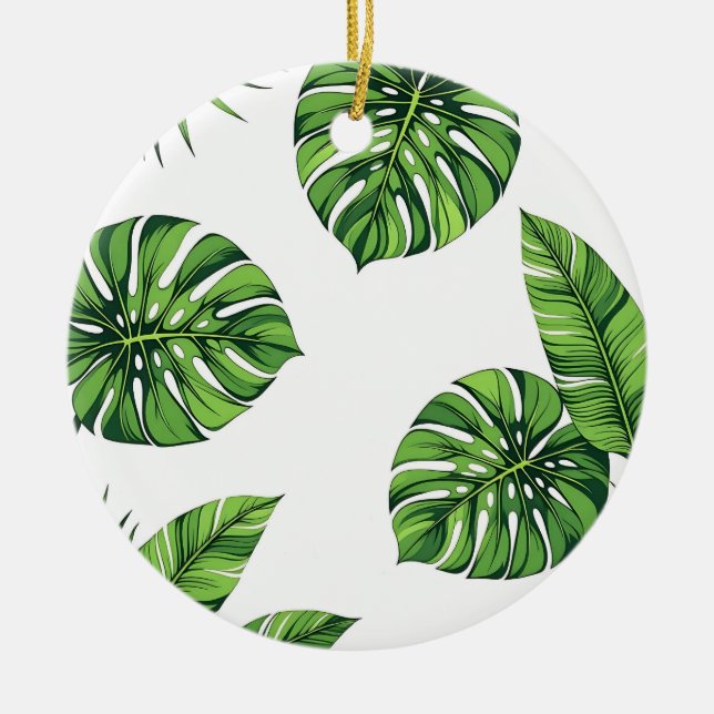 Tropical Monstera Leaves Seamless Pattern Green Ceramic Tree Decoration (Front)