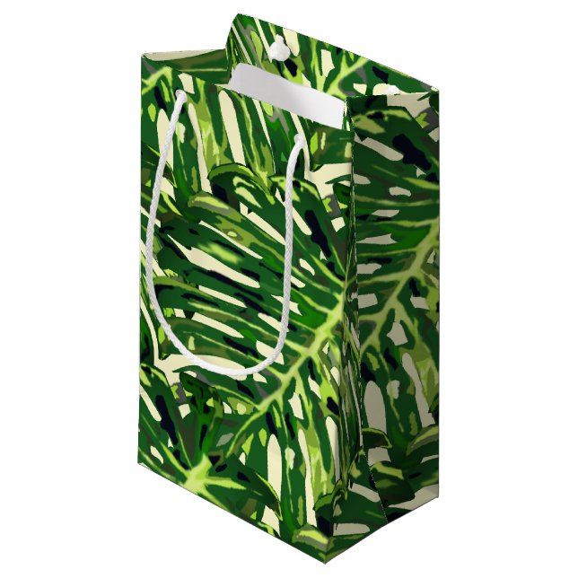 Tropical Monstera Leaves Small Gift Bag (Front Angled)