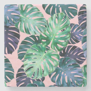 Tropical Monstera Leaves Stone Coaster
