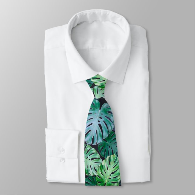 Tropical Monstera Leaves Tie (Tied)