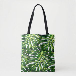 Tropical Monstera Leaves Tote Bag
