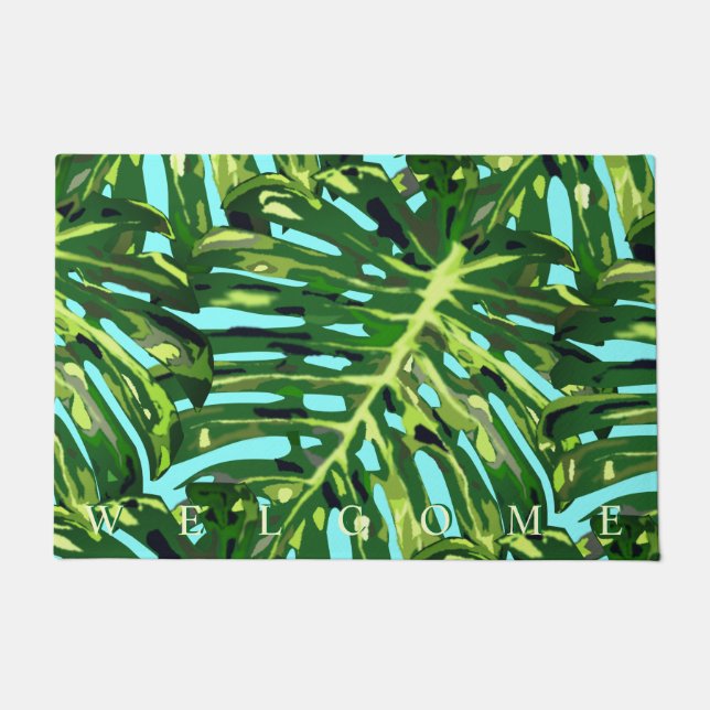 Tropical Monstera Leaves - Welcome Exotic Doormat (Front)