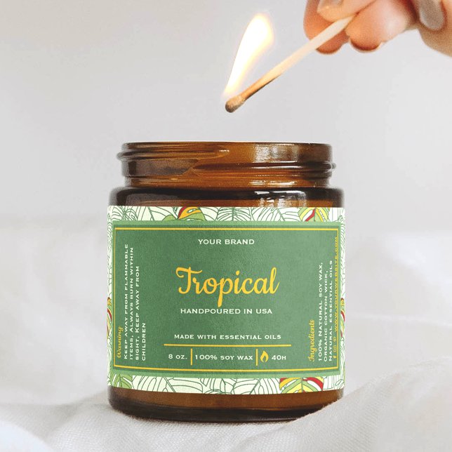Tropical Monstera Leaves Wrap Around Candle Label (Creator Uploaded)