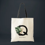 Tropical Monstera Letter Q Monogram Bridesmaid Tote Bag<br><div class="desc">Customizable letter Q monogram tote bag featuring watercolor tropical monstera leaf,  faux gold foil leaf and black watercolor brush accents. Personalize this tropical monogram tote bag by adding your name or other details. This boho letter Q monogram bag will be perfect as a gift. Other letters are available.</div>