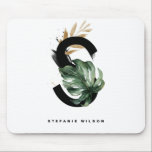 Tropical Monstera Letter S Monogram Personalised Mouse Mat<br><div class="desc">Customisable letter S monogram mousepad featuring watercolor tropical monstera leaf,  faux gold foil leaf and black watercolor brush accents. Personalise this tropical monogram mousepad by your name or other details. This boho letter S monogram mousepad will be perfect as a gift. Other letters are available.</div>