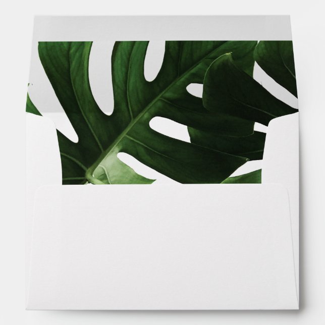 Tropical Monstera Marble 5x7 Wedding Invitation Envelope (Back (Bottom))