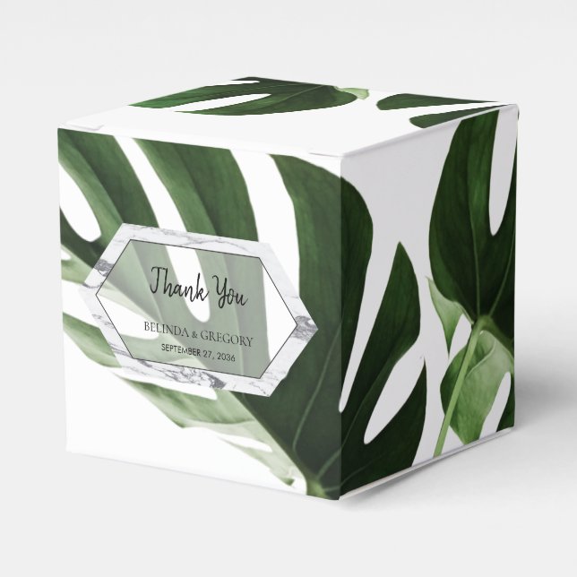 Tropical Monstera Marble Wedding  Favour Box (Front Side)