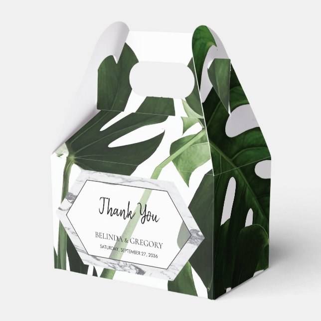 Tropical Monstera Marble Wedding  Favour Box (Front Side)
