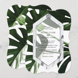 Tropical Monstera Marble Wedding Invitations