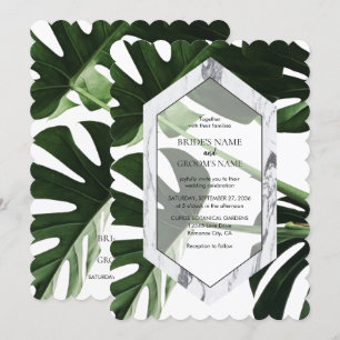 Tropical Monstera Marble Wedding Invitations