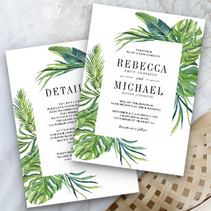 Tropical Monstera Palm All in One Wedding Invitation