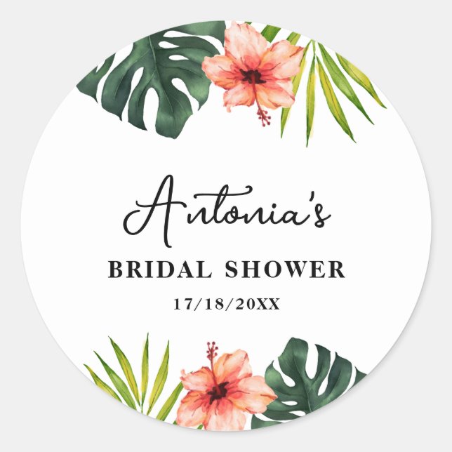 Tropical Monstera Palm Bridal Shower  Classic Round Sticker (Front)