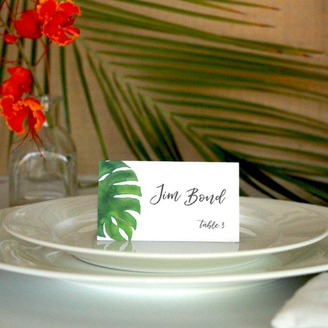 Tropical Monstera Palm Leaf Blank Place Cards (Creator Uploaded)