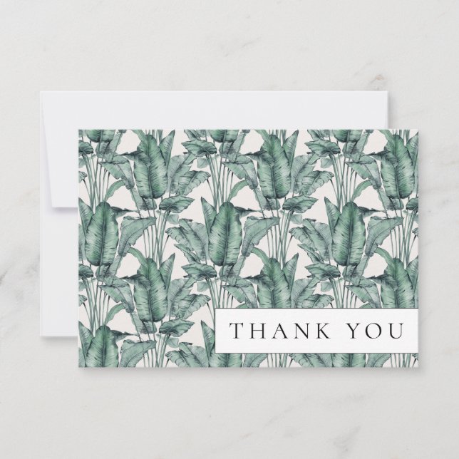 Tropical Monstera Palm Leaf Thank You Card (Front)