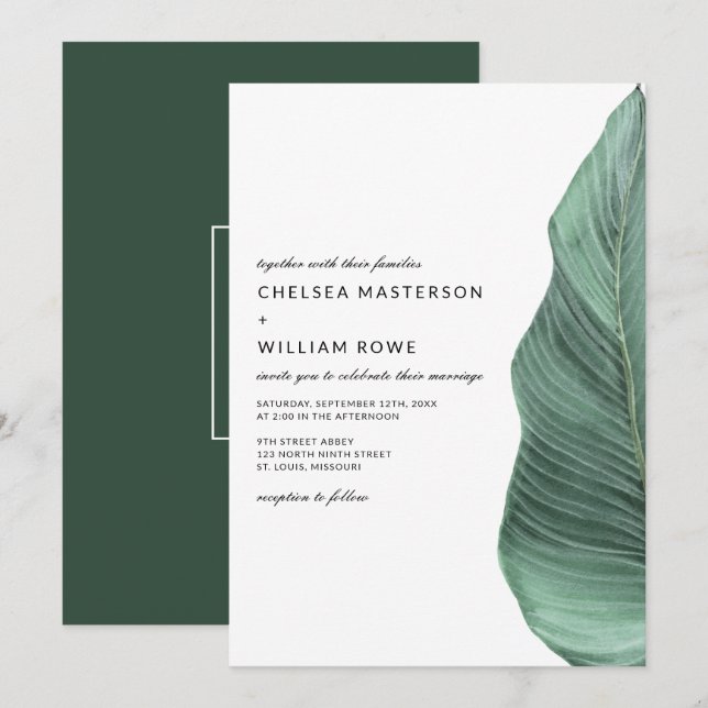 Tropical Monstera Palm Leaf Wedding Invitation (Front/Back)