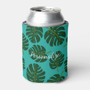 Tropical Monstera palm leaves can or bottle cooler