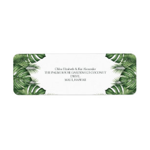 Tropical Monstera Palm Leaves Wedding Return Label