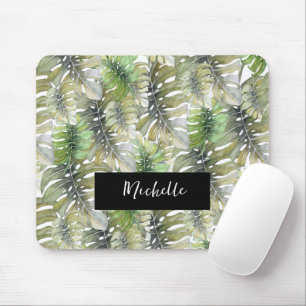 Tropical Monstera Palm Pastel Monogrammed Mouse Mat