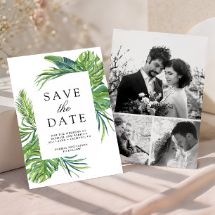 Tropical Monstera Palm Photo Collage Wedding Save The Date