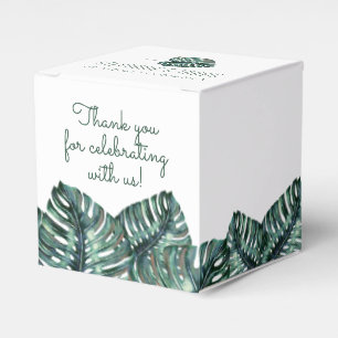 Tropical Monstera Palm Retro Beach Wedding Square Favour Box