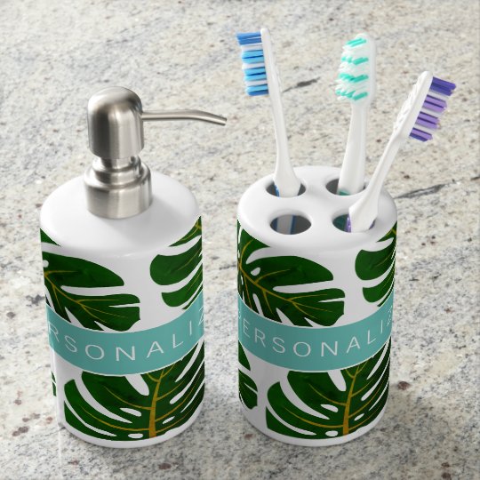 Tropical Monstera Palm Tree Leaves Custom Design Bathroom Set Zazzle Co Uk