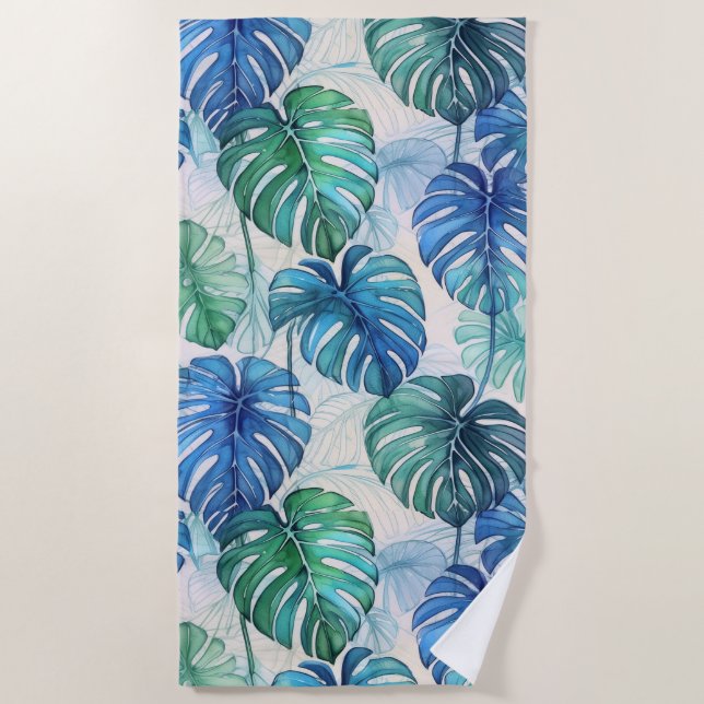 Tropical monstera pattern beach towel (Front)