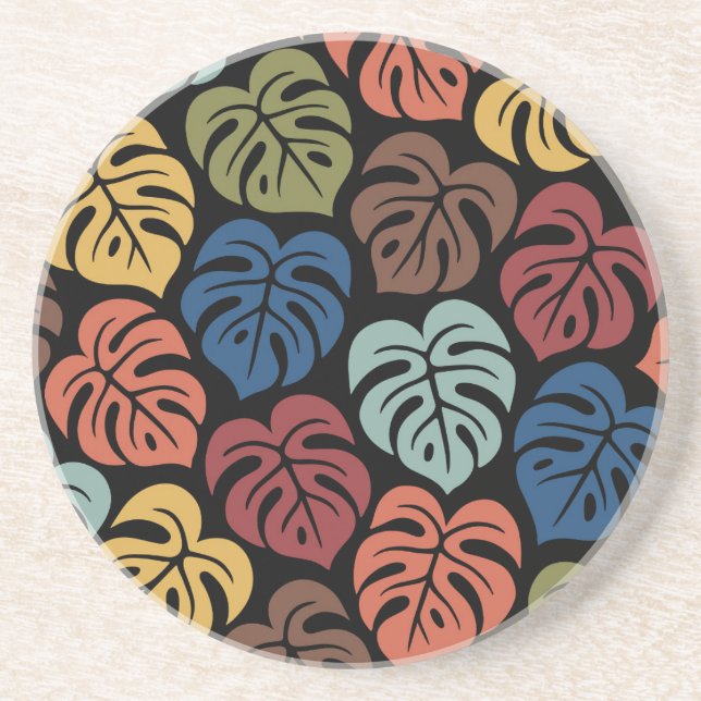 Tropical Monstera Pattern Coaster (Front)