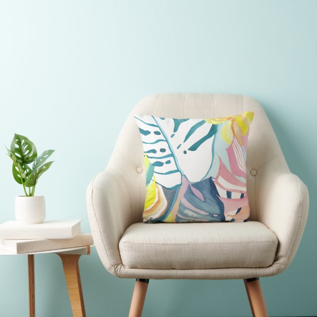 Tropical Monstera Plant Abstract Painting Cushion (Chair)