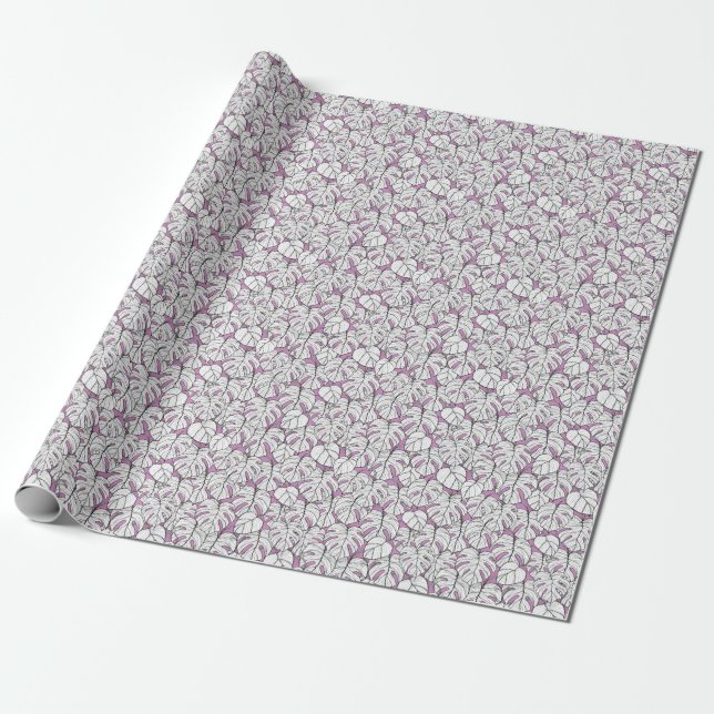 Tropical Monstera Plant Repeat Pattern Wrapping Paper (Unrolled)