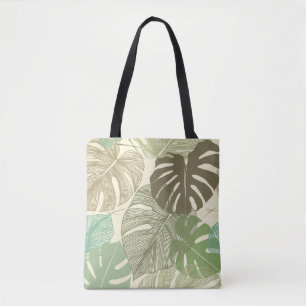 Tropical Monstera Retro Hand-Drawn Pattern Tote Bag