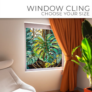 Tropical Monstera Stained glass art Window Cling