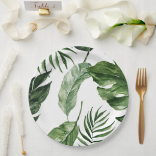 Tropical Monstera summer beach elegant wedding Paper Plate