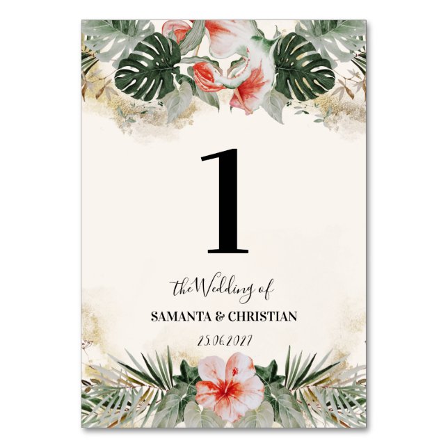 Tropical Monstera | Table 1 Wedding Table Number (Back)