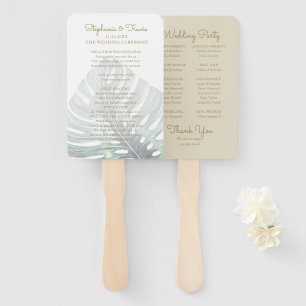 Tropical Monstera Tan Wedding Program Hand Fan