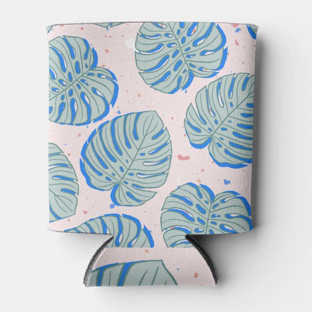 Tropical Monstera: Terrazzo Vintage Pattern Can Cooler (Front)