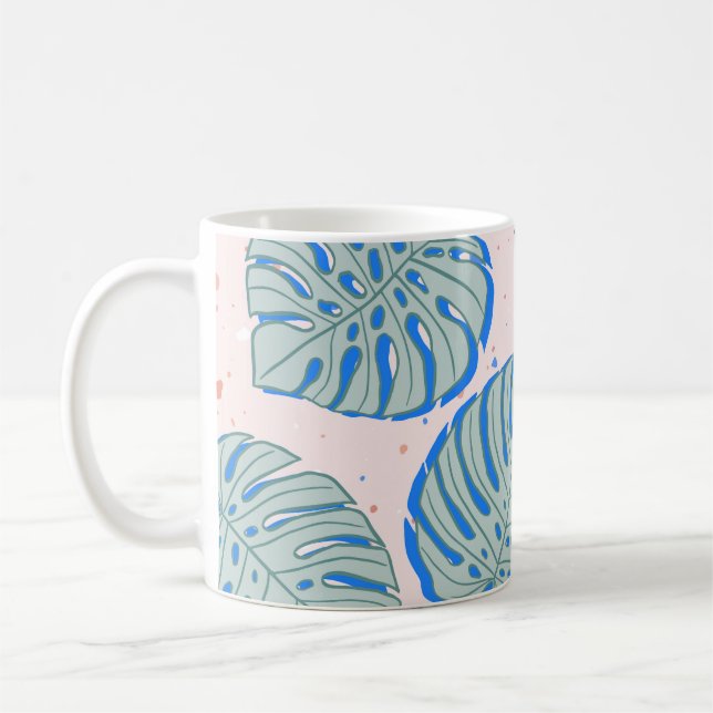 Tropical Monstera: Terrazzo Vintage Pattern Coffee Mug (Left)
